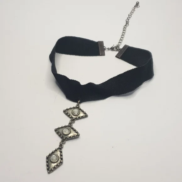 Long pendant adjustable choker boho black/grey - Picture 1 of 14